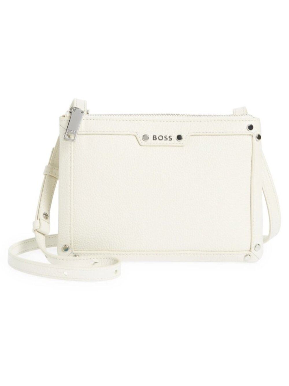 HUGO BOSS Women's Ivy D.Flat Crossbody Shoulder Bag in White Leather